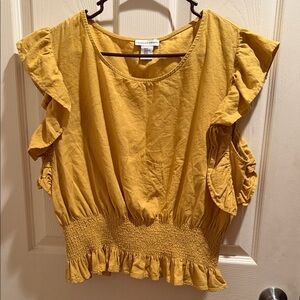 cupcakes & cashmere Mustard Ruffle Blouse